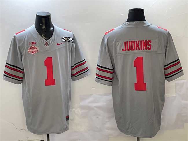 Mens Ohio State Buckeyes #1 Quinshon Judkins Grey 2025 CFP Final With National Champions Patch F.U.S.E. Vapor Limited Stitched Jersey->ohio state buckeyes->NCAA Jersey